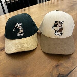 Vintage Pair Of Disney 90’s Mickey Mouse Hats Golf Hunter Green Suede Adjustable